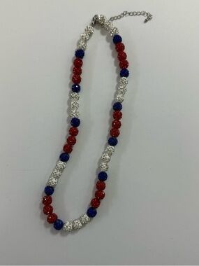 16” - 18”Baseball softball drip necklace Beaded Red White & Blue Statement NWT